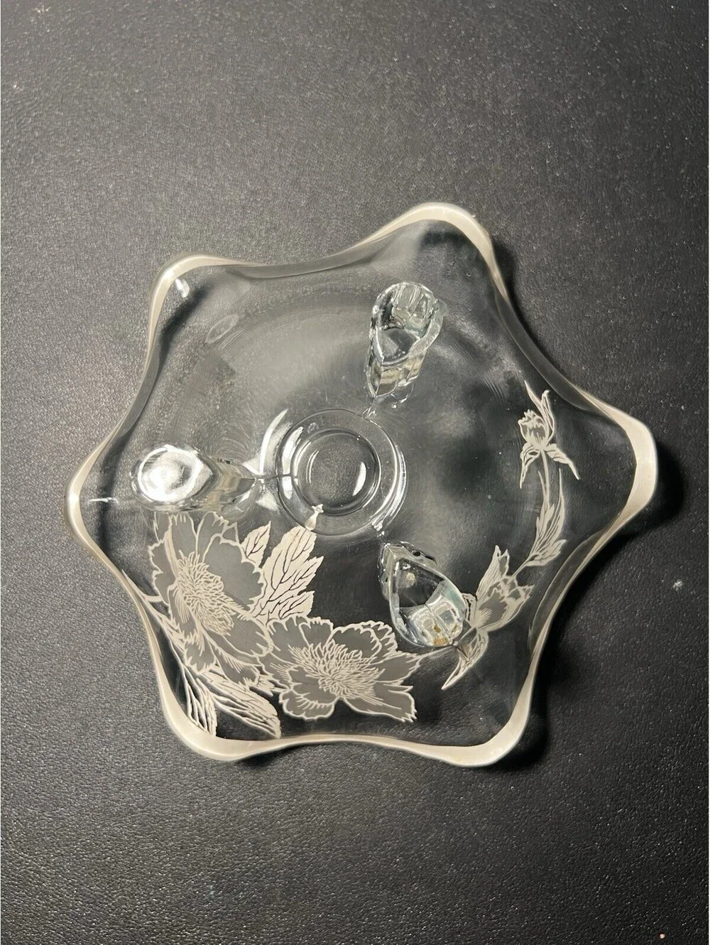 Silver City 1950s Flanders Footed Candy Bon Bon Dish Sterling Overlay, 6.5x3”